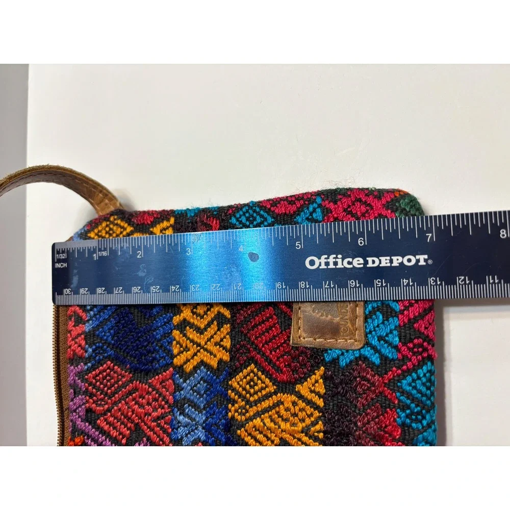 Founders Imports Crossbody Bag Small Multi Color Woven Boho Leather Strap PomPom